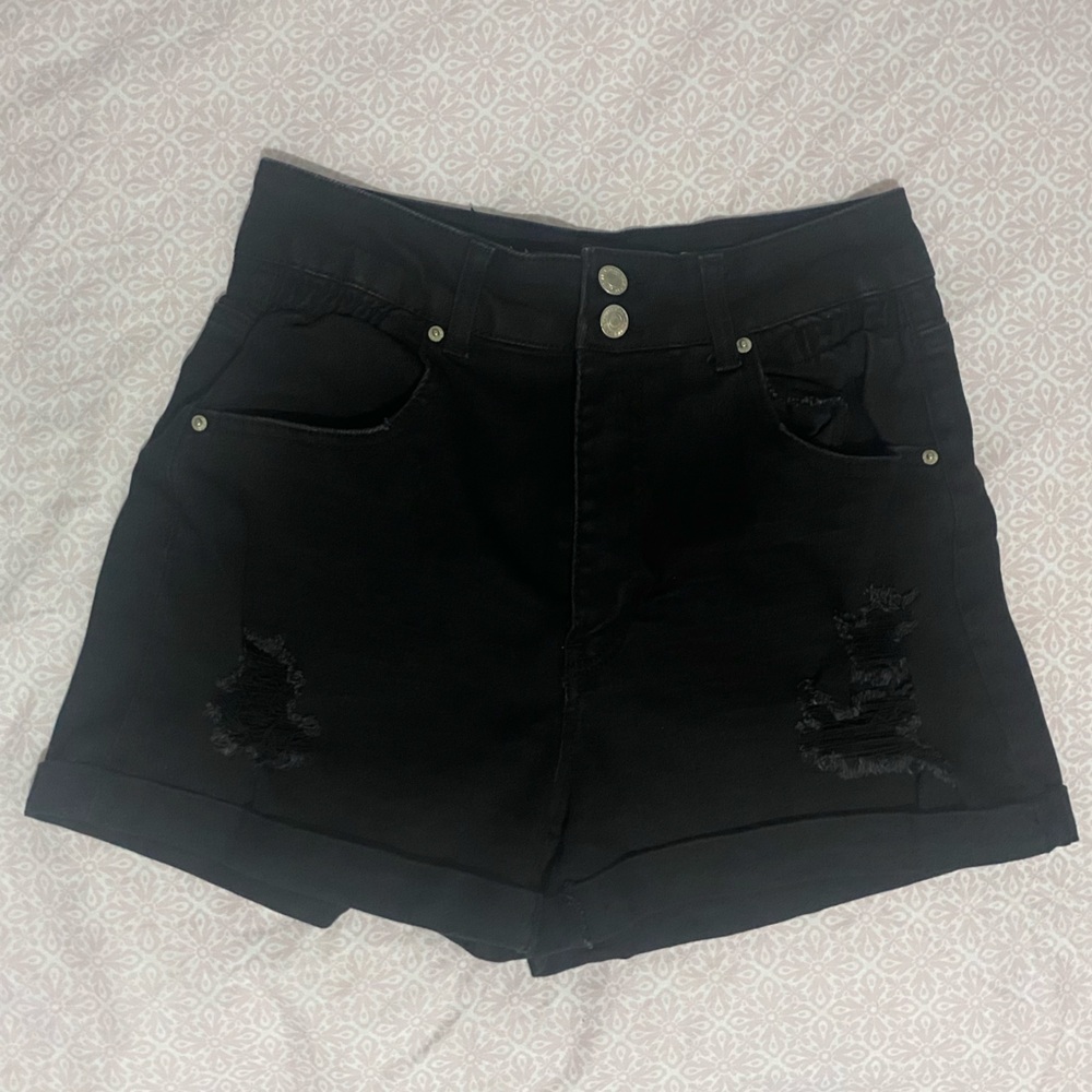 Black Distressed Women Shorts